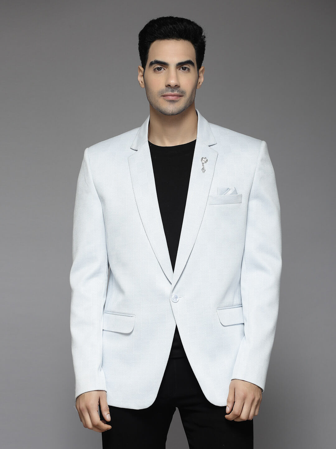 Sky Blue Printed Blazer