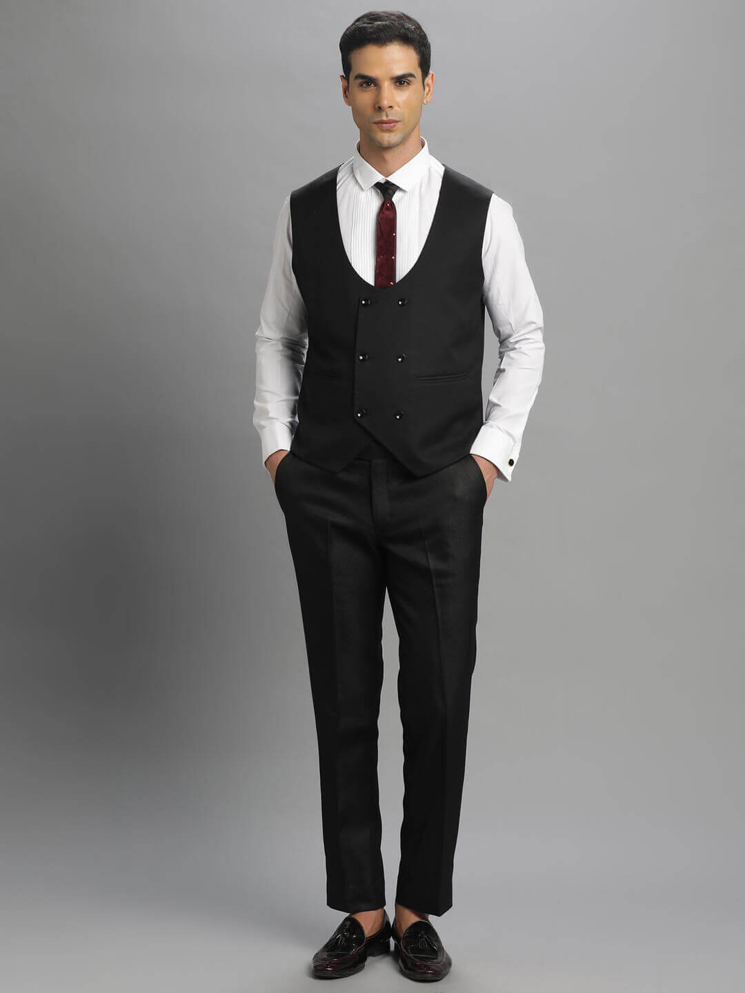 displaying image of Subtle Black 3 Piece Suit