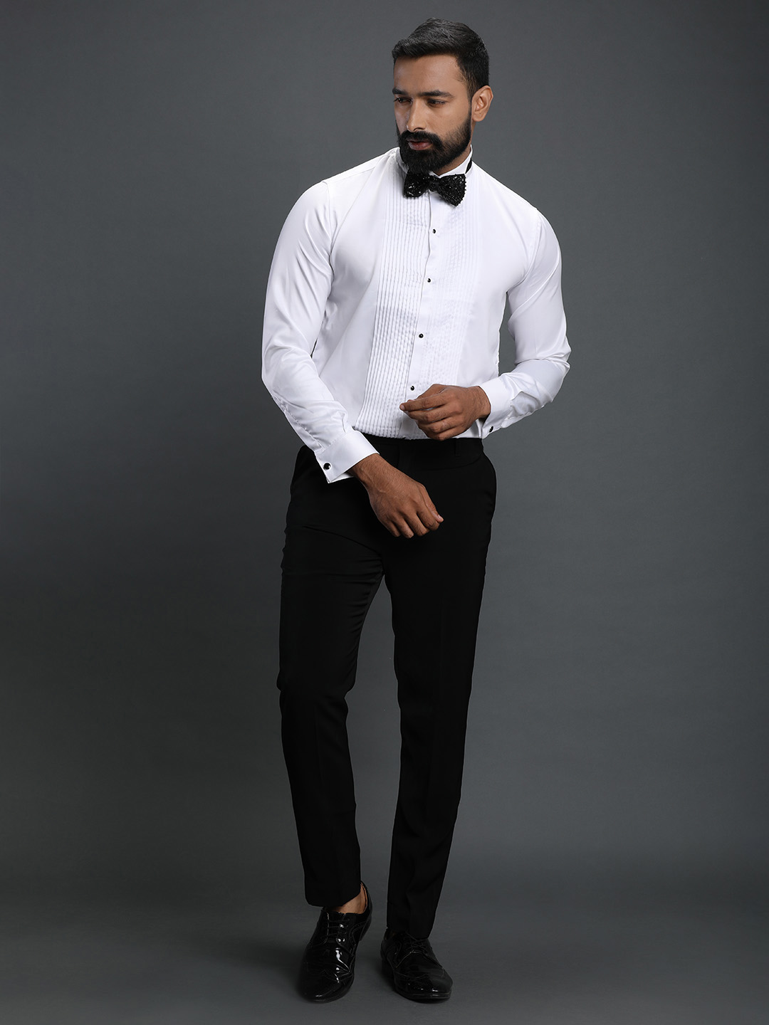 White Tuxedo Shirt - premium Satin Material