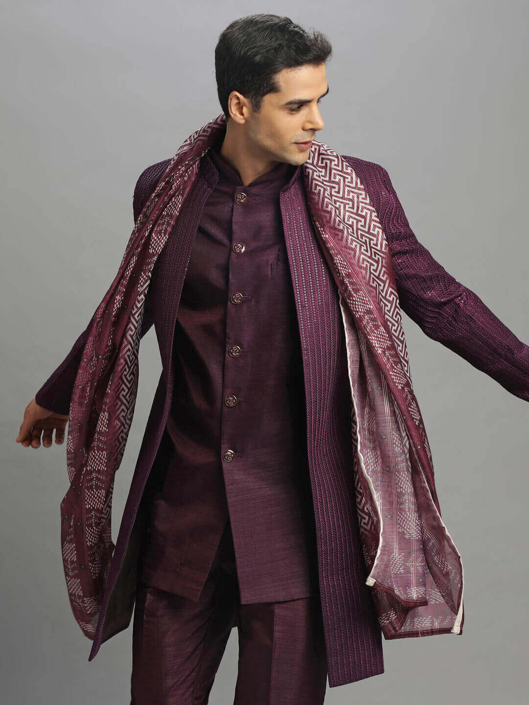 Wine Shiny Jacket Dupatta