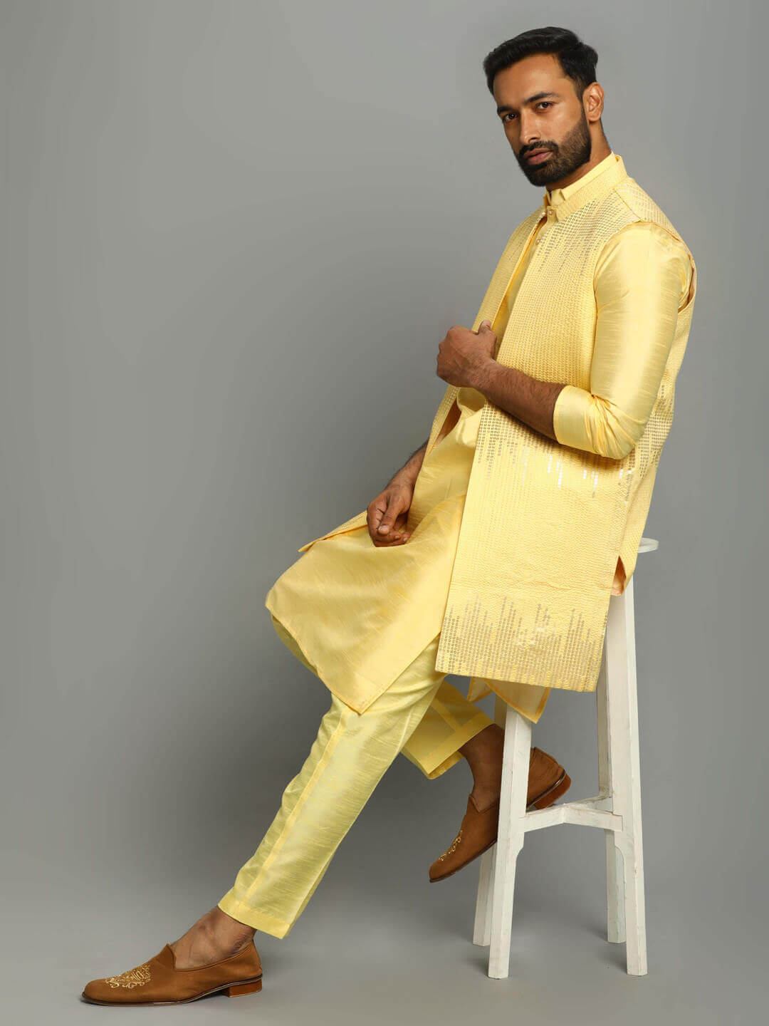 Yellow Shimmer Shaded 3 Piece Bandi Set